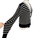 Bagatelle  Striped Super Soft V-Neck Cardigan Sweater Black Ivory Size Large Photo 5
