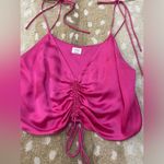 Wilfred  Aritzia magenta pink satin ruched cropped tank top women’s size large Photo 2