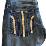 Frankie B vintage y2k Low Rise Flare Jeans Cream Leather Studded Back Pockets Blue Size 27 Photo 3