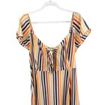 Leith  Beige Large Colorful Stripe Midi Dress Bow Cut Out Brunch Weekend‎ Elastic Photo 2