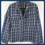 Boxy Plaid Flannel Shacket Cozy Oversized Button Up Jacket Navy Blue Size M Photo 0