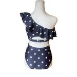 Old Navy One Shoulder High Waist Bikini Navy Blue White Polka Dots Size Small Photo 2
