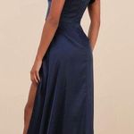 Lulus  Ultimate Sweetness Navy Blue Satin Flutter Sleeve Maxi Dress Bridesmaid XL Photo 1
