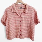 Flax Orange Plaid 100% Linen Short Sleeve Button Down Shirt Sz Medium Photo 0