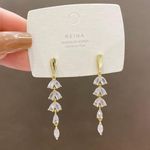 Crystal Teardrop Tassel Dangle Drop Earrings for Women Gold Photo 0