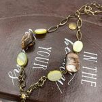 Vintage Handcrafted Beaded Faux Tiger Eye Shell Antique Brass Necklace 21” Photo 3