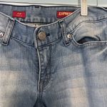 EXPRESS Vintage Eva Blue Flare Jeans with Black Floral Embellished Goth Photo 4