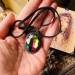 Rainbow Rhinestone antique Black Leather Choker Pink Photo 1