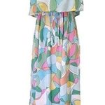 Japna  Strapless Flounce Top Summer Maxi Dress Retro Aqua & Pink Print Size Small Photo 0