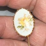 Vintage Floral Enamel Oval Stick Pin Gold Photo 2