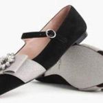 J.Crew Women's Velvet Marina Mary Jane Jeweled Black and Silver Flats Photo 0