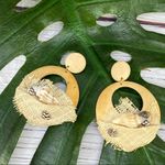 80s Coconut Seashell Hoop Earrings Tan Photo 3