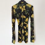 Richard Quinn Dress Floral Rose Ruched Sheer Mesh Shirtdress Black Size 6 Photo 1