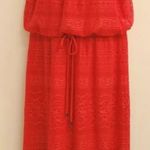 London Times Dress Women Size 12 Red Sleeveless Round Neck Midi Crochet Style Photo 2