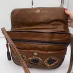 Vintage Made in USA Brown Leather Patchwork Shoulder Bag Leopard Print Snake Photo 3