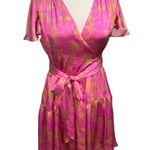 Tanya Taylor  Paris Hammered Silk Dress Size 10 Wrap Flutter Sleeve Pink Ruffle Photo 0