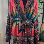 Free People  Wild Wild West Multicolor Aztec Knit Belted Fringe Trim Cardigan Photo 0