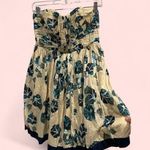 Adorable pleated strapless mini dress Alberta Ferretti flare floral cream aqua Blue Size 6 Photo 1