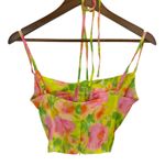 ASOS Design Floral Halter Neck Ruched Crop Top Neon Yellow Pink Green Size 6 Photo 1