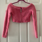 The Ragged Priest PINK FUZZY ZIP UP CROP TOP Photo 0