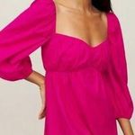 Reformation  Farley Mini Dress Size 10 Hot Pink Puff Sleeve Babydoll Cotton Photo 1