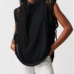 Free People  Table For Two Tee Shirt Lace Trim Black Oversized Boho Casual Top M Photo 0