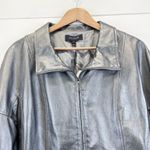 St. John Leather Jacket Womens Large Pearlized Steel Gray Quiet Luxury Old Money Photo 6