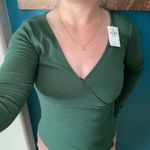 Hollister dark forest green ribbed long sleeve surplus wrap top blouse Photo 3