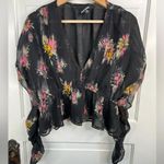 Steve Madden Women's Black Floral V-Neck Blouse Long Gathered Sleeve Size M Photo 9