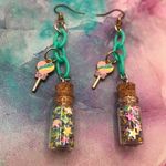 Star Confetti Jar Heart Lollipop Wand Charm Plastic Chain Earrings Handmade Green Photo 2