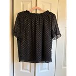 J.Crew  Black & Gold Metallic Dot Blouse  Size Medium Ruffle Neck, Sheer Sleeves Photo 1