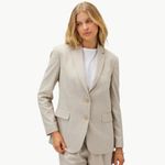 Amour Vert NWT Women’s Slim Tobie Blazer | Sz Medium | Natural (Tan) Striped Photo 3