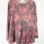Perfect Peach Floral Print Crewneck Long Sleeve Peplum Top Size Small Photo 0
