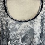 One World Medium Tunic Top Floral Semi-Sheer Flutter Sleeve Shark-Bite Stretch Photo 1