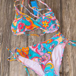 Cupshe Colorful Floral Bikini Set boho bright XS NEW matching set Photo 0