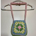 Handmade Crochet Granny Square Shoulder Bag Multicolor Floral Lined Strap Mini Blue Photo 4