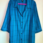 Maggie Barnes Teal Blue Black Plaid Check 3/4 Sleeve Button Up Blouse 2X 22/24W Photo 0