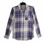 Gap  Soft Twill Green &‎ Purple White Check Lavender Plaid Flannel Top S Photo 4