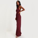 Lulus Confident Impression NWT size Large Burgundy Satin Pleated Halter Jumpsuit Photo 2