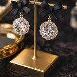 Black Bow Rhinestone Drop Earrings Coquette Balletcore Y2K Dangle Studs Photo 0