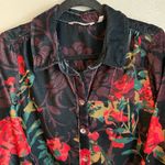 Soft Surroundings Shirt Size Small Black Velvet Red Floral Flowers Roses Buttons Photo 2