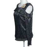 Anne Klein NEW  Size S Metallic Black & Silver Cold-Shoulder Top Sleeve Ruffle Photo 4