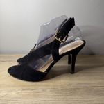 Michael Kors  Black Suede Peep Toe Platform Heels Gold Buckle Dress Shoes Size 9M Photo 1