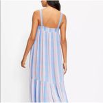 Loft  Midi Dress Pastel Blue Pink Plaid Smocked Tiered Square Neck Sundress Photo 7