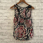 H.I.P. Women’s racerback tank top black with big begonia flowers Small Photo 1