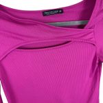 Emerson Lang Hot Pink Ribbed Knit Long Bell Sleeve Asymmetrical Neckline Top M Size M Photo 3