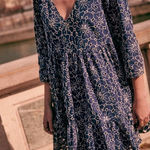 Sézane Sezane Aura babydoll eyelet floral Dress in navy blue size 2 Photo 0