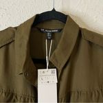 ZARA TRF OUTERWEAR Shacket Shirt Jacket Ruffle NEW Olive Green Size Large Photo 9