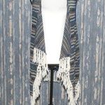 Umgee  Boutique Cardigan Open Knit Sweater Vest S/M Boho Long Fringe Hem Festival Photo 0