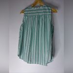 Loft  Green White Stripe Sleeveless Button Down Cotton Blend Top‎ Large Photo 1
